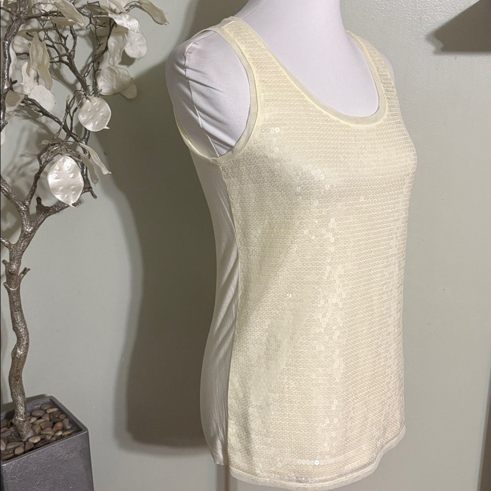 LOFT Cream Sequin Tank Top - Picture 3 of 4